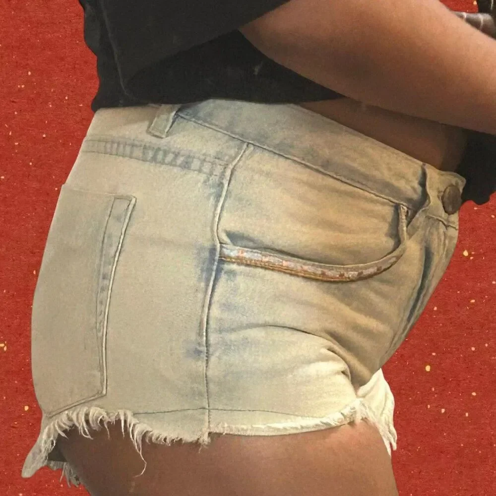 Distressed denim shorts